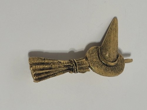 Vtg Moschino Gold Witch Hat Broom Brooch