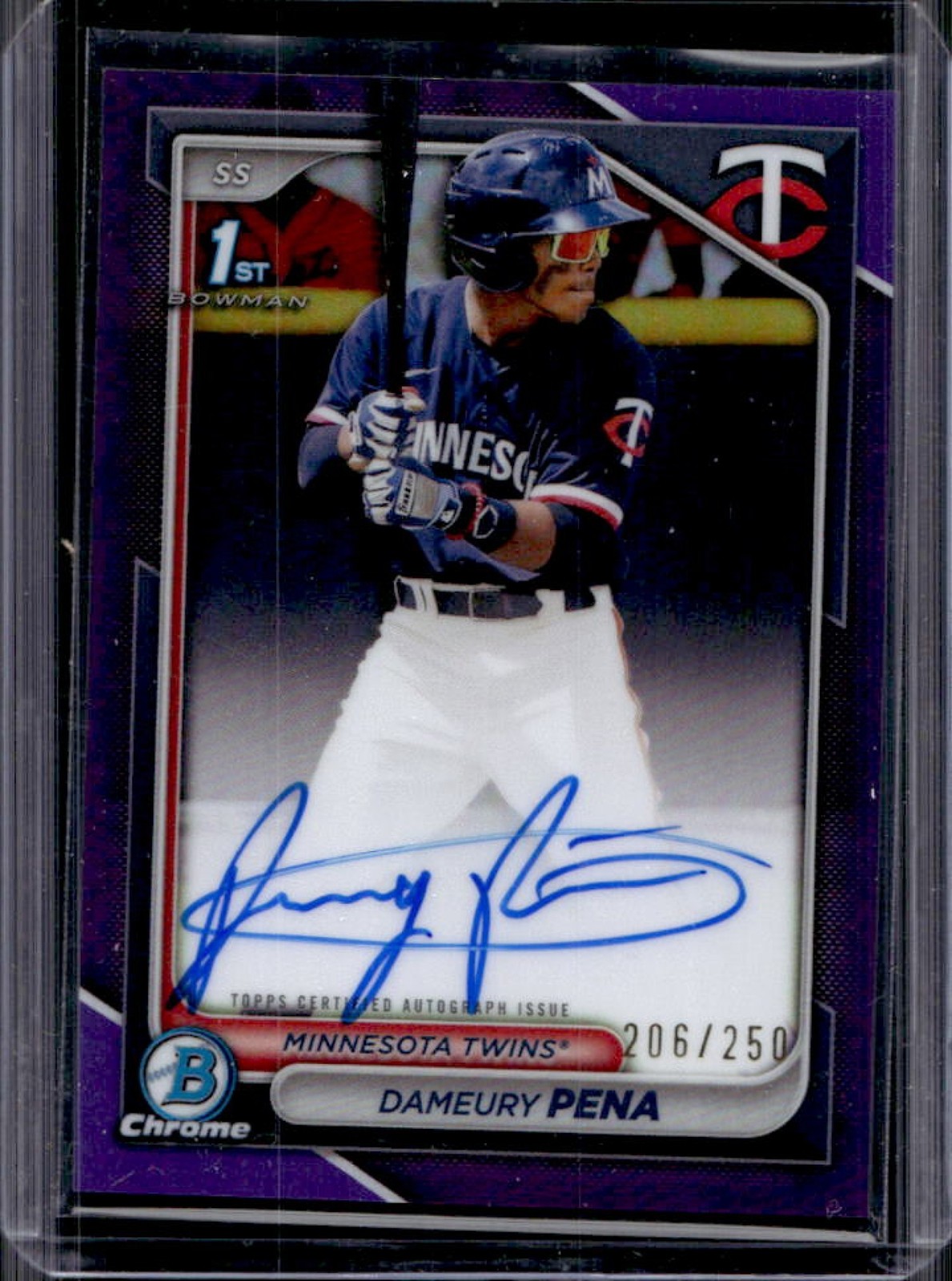 2024 Bowman Chrome Dameury Pena Auto Purple Refractor 1st Prospect #/250 Twins