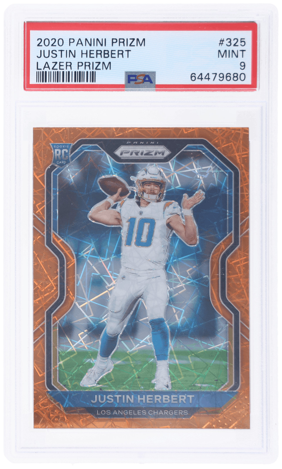 2020 Panini Prizm Justin Herbert Lazer Prizm #325 PSA 9 Rookie RC