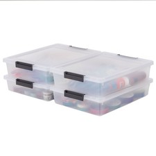 IRIS USA 6 Qt Storage Bins, Plastic Stackable Organizers w/ Lids, Clear, 4 Pack