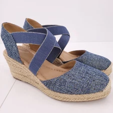 Easy Spirit Meza Wedge Strappy Espadrille Wedges Sandals Womens 6.5 M Blue