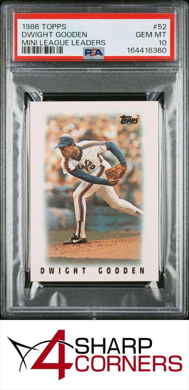 1986 TOPPS MINI LEAGUE LEADERS #52 DWIGHT GOODEN METS PSA 10