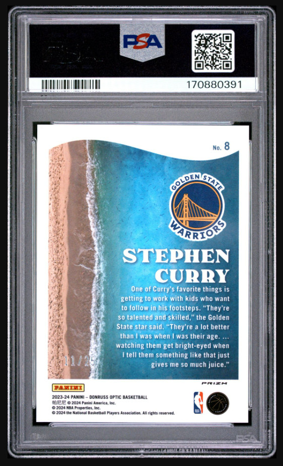 2023-24 Panini Donruss Optic Stephen Curry Splash Pink /25 PSA 10 Warriors POP 2 view 2