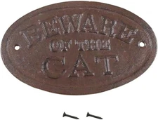 Beware Of Cat Sign Rustic Cast Iron Wall Decor Plaque Fence Cats Danger Sign ...