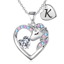 Birthday Gifts for Girls - Initial K Heart Unicorn Necklace for Girls Kids Je...