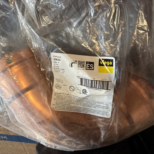 Viega ProPress Copper 90-Degree 4" x 4" Elbow Part #20633; Factory Sealed