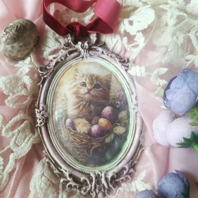 Easter Home Decor Happy Kitten Eggs Spring Flowers 6x4 in Easter Gift