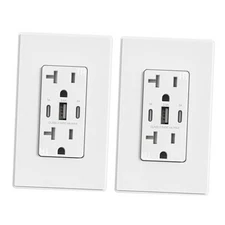  USB Outlets, 30W 6.0 Amp USB C Outlets Receptacles, 3 20 Amp Outlet 2 White
