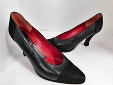 Vintage CHARLES JOURDAN Made in France Black Leather Suede Toe Cap Pumps 8M
