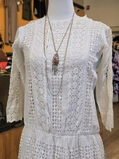 Antique Edwardian Eyelet Lace Tiered Lawn Dress 1910s Cotton Bridal Long Sleeve