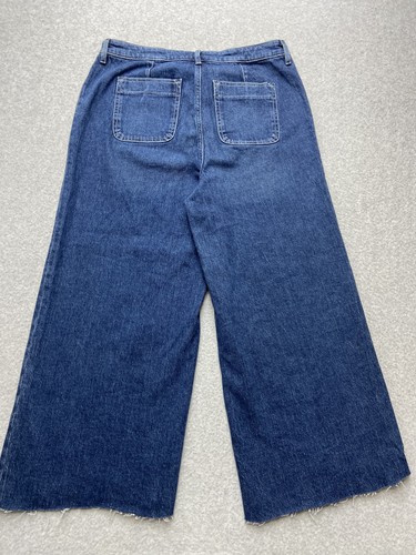 Free Assembly Jeans Womens 14 Blue Super High Wide Leg Frayed Hem Denim Pockets - Picture 14 of 15
