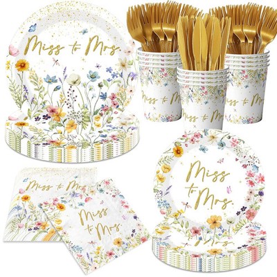 Floral Bridal Shower Decorations - 144Pcs Miss to Mrs Paper Plates and Napkin...