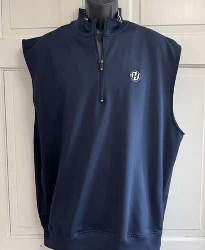 NEW Footjoy Golf Vest Blue Pullover Quarter Zip Embroidered H Logo Monogram - Picture 1 of 8