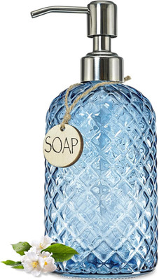 18Oz Gem Patterned Glass Soap Dispenser for Kitchen and Bathroom, Refillable wit