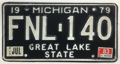 Michigan 1979 1983 Great Lakes State Black License Plate FNL 140 Nice Condition