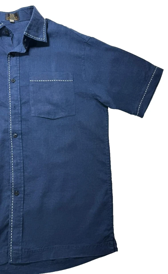 GUCCI NAVY BLUE SHORT SLEEVE MENS T-SHIRT | L | BOTTON DOWN - Image 2 of 4