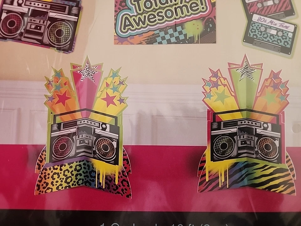 Guirnalda decorativa habitación retro años 80 10 piezas centro de mesa ventiladores recortes Foto 4 de 4