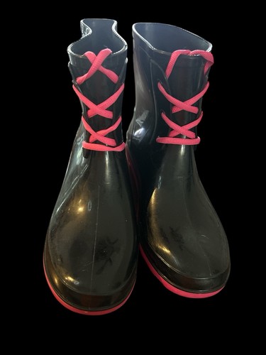 Stivali di gomma donna nero/rosa, taglia 11, carini, usati - Foto 1 di 4
