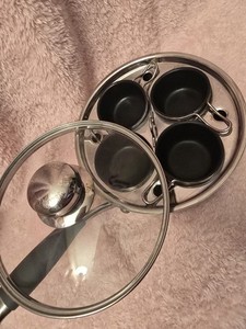 Suzanne Somers Somersize Egg Poacher Pot 4 Cup Stainless Steel w Glass Lid