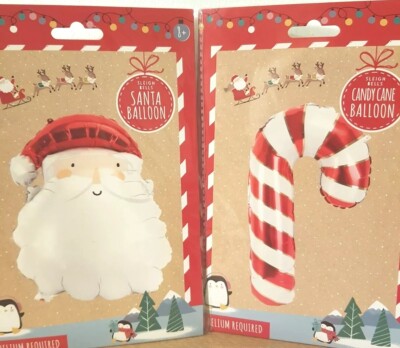 2 x 18'' Christmas Foil Balloons Santa Head & Candy Cane NEW Blow Up NO HELIUM 