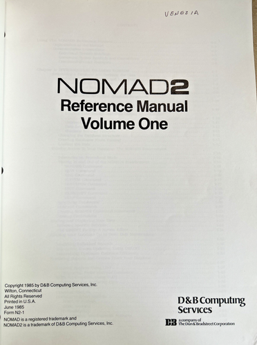 D&B ~ NOMAD2 ~Programming Language ~ Reference Manual ~ Vol. 1 ~ 1985 - Zdjęcie 2 z 4