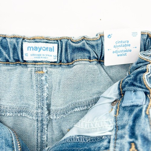 Mayoral Girls Size 10 Denim Jean Skirt with Pink Metallic Belt Adjustable Waist - Picture 5 of 8