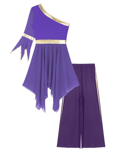 Womens Dress Worship Costume Two Piece Dancewear Celebration Trousers Chiffon - Afbeelding 47 van 51