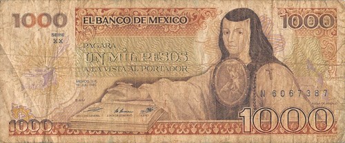 Mexico 1000 Pesos 19.7.1985 Series XX Prefix N Circulated Banknote Top11