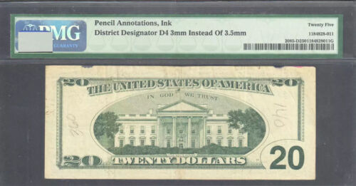 $20 1999 FRN, Fr. 2086-D Tough Engraving Error District Designator PMG VF 25 - Picture 3 of 3