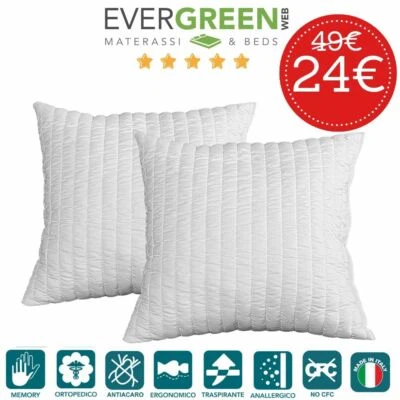 EVERGREENWEB Coppia Cuscini 50x50 alti 12 cm in Memory Foam da Letto o Arredo Divano Sofa