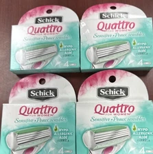 4 Pack Schick Quattro For Women SENSITIVE 4X4 Cartridges =16 6j/f