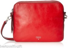 FOSSIL SYDNEY COLORBLOCK SCARLET TWO TONE RED  LEATHER CROSSBODY HAND BAG-ZB5930