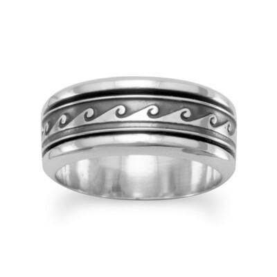 Spin Ring with Wave Design Mens Womens Sizes Antiqued Sterling Silver Spin Ring with Wave Design Mens Womens Sizes Antiqued Sterling Silver