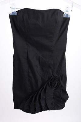 Cache Women's Mini Dress Sz 8 Black Strapless Satin Ruffle Party Cocktail NWT