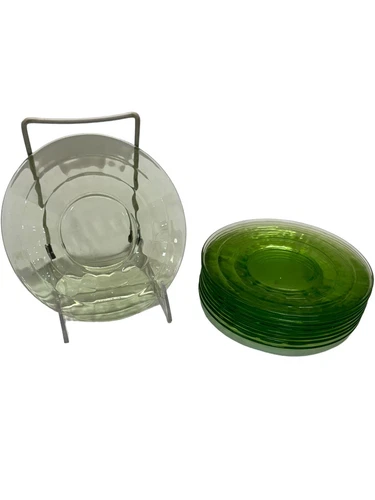 Anchor Hocking Depression Green Vaseline Uranium 6'' Bread Plate Optic Lot of 10
