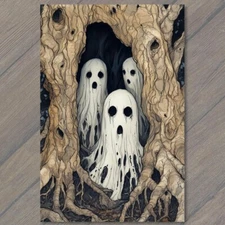 4x6" Halloween Creepy Ghostly Faces Emerging Twisted Roots Dark Horror Style