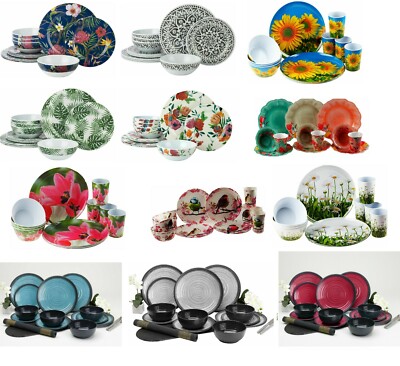 12Pc Melamine Dinner Set Motorhome Crockery Summer Camping