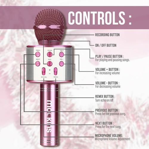 Mockins Portable Wireless Bluetooth KARAOKE MICROPHONE Purple Holiday Gift kids - Picture 5 of 11