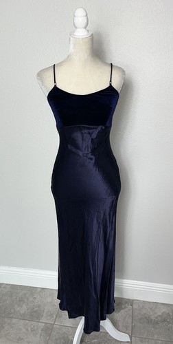 Jessica McClintock Gunne Sax y2k Velvet Satin Maxi Dress Evening Gown Navy 3 / 4 - Picture 7 of 22