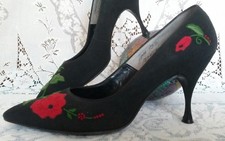 VTG COLLECTOR 1960 Heel Shoe 8AAA I. MILLER BLACK W/ Flowers Beautiful Classic