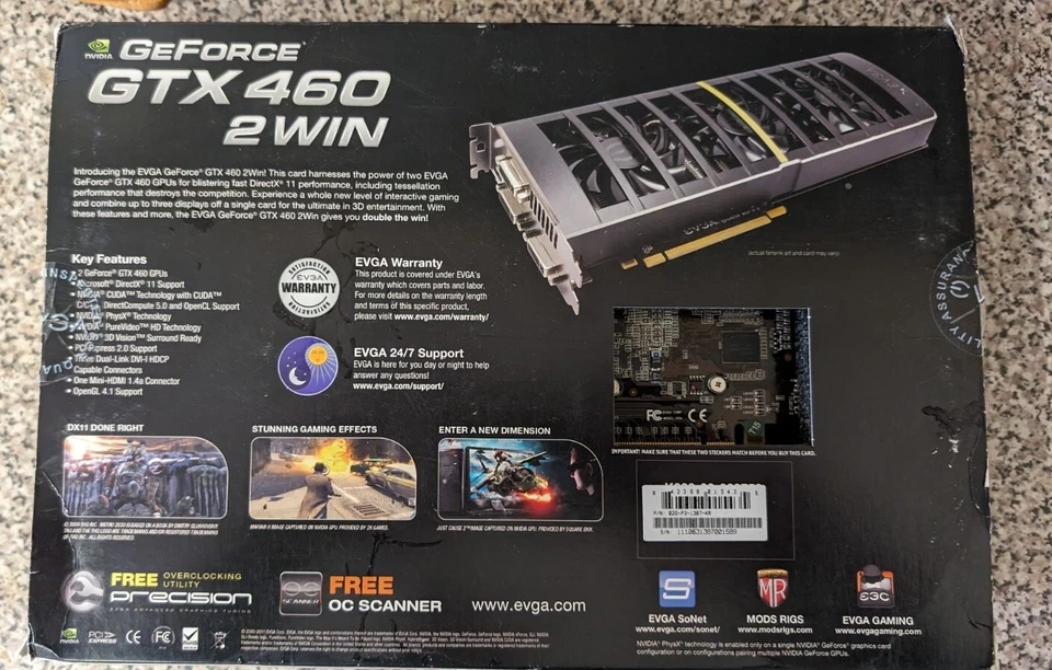 Very Rare EVGA GTX460 2WIN Dual GPU SLI Graphics Card  - Image 3 of 4