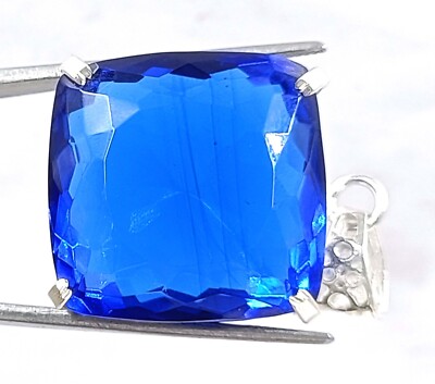 RAVISHING JEWELRY 90 CT BLUE TOPAZ CUSHION PENDANT WITH FREE SILVER CHAIN MNH