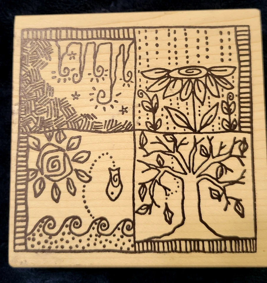 Пурпурный деревянный резиновый штамп Four Seasons сделано в Канаде винтажный 4 x 4 - Изображение 3 из 4