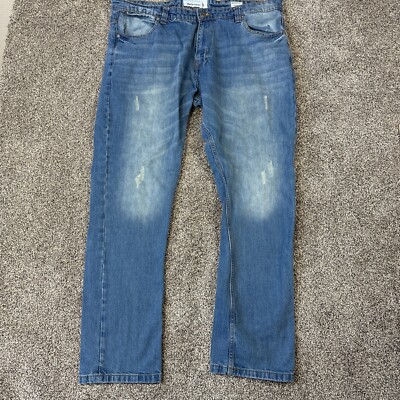 Paper Denim & Cloth Jeans Mens 42X32 Blue Straight Leg Denim Distressed