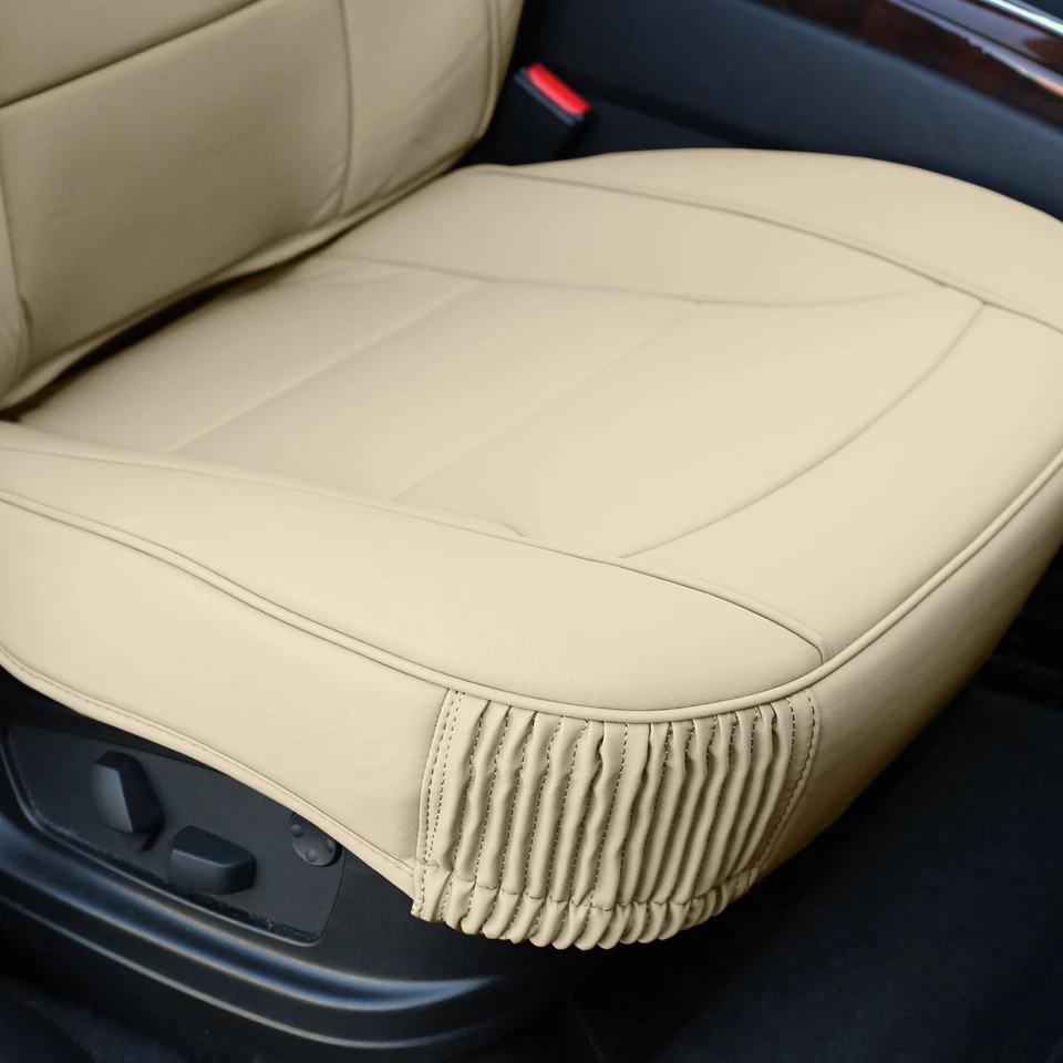 Car Seat Cover Leatherette Bucket Pair Set Solid Beige w/ Free Air Freshener - Image 4 of 4