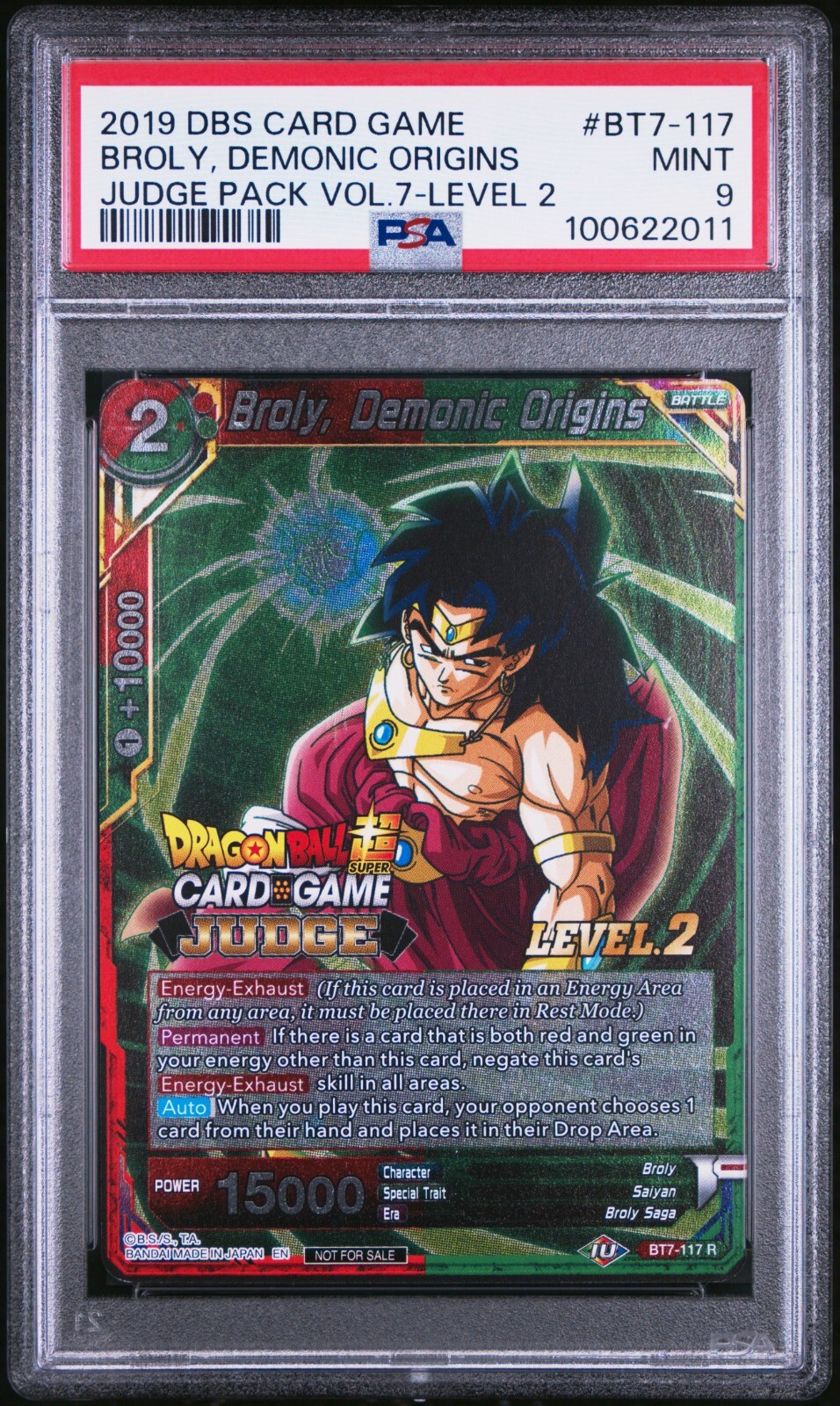 PSA 9 Broly, Demonic Origins Judge Level 2 Stamp Foil Dragon Ball Super Card