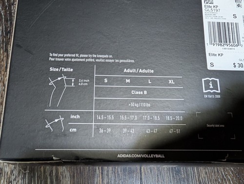 adidas Unisex Adult Elite Knee Pad Black 1 Pair Sz S Elite KP GL5197 Volleyball - 第 4/4 張圖片
