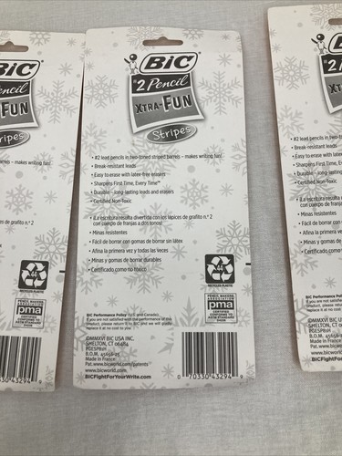 Set Of 3 Bic #2 Pencil Xtra Fun Stripes 8 Pack Factory Sealed Pack Red Green - Picture 6 of 7
