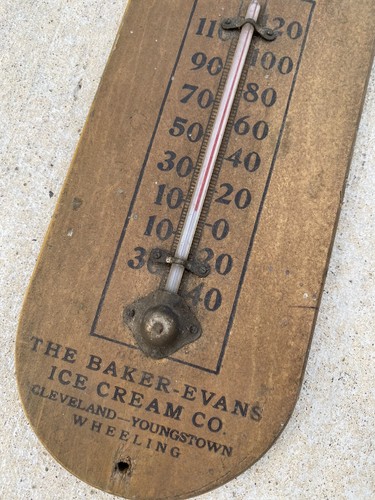 bakers hygrade ice cream wooden thermometer 1925 Youngstown Cleveland Wheeling - Picture 2 of 5