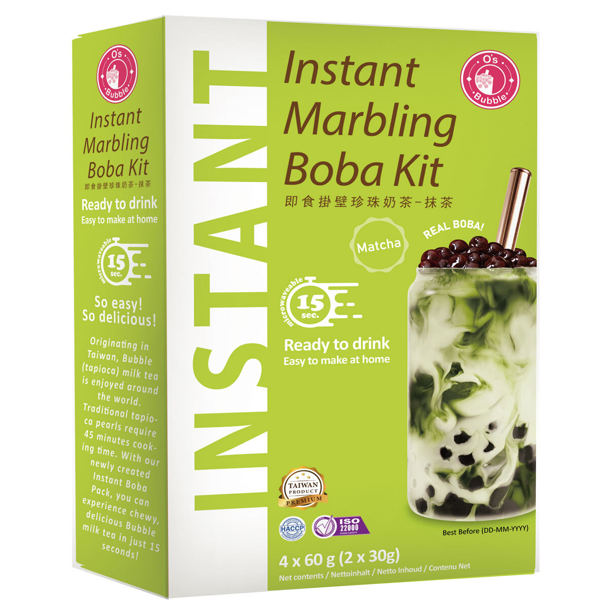 Os Bubble Instant Bubble Tea Con Té Verde Endulzado De Matcha 240g